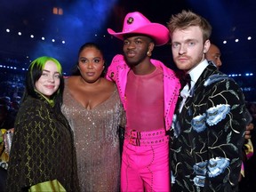 From left to right, Billie Eilish, Lizzo, Lil Nas X, and Finneas O'Connell attend the 62nd annual Grammy Awards at Staples Center in Los Angeles, on Sunday, Jan. 26, 2020.