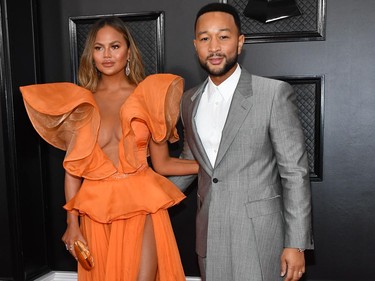 Chrissy Teigen and John Legend attends the 62nd Annual Grammy Awards at Staples Center in Los Angeles, on Sunday, Jan. 26, 2020. (Amy Sussman/Getty Images)