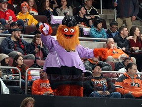 Philadelphia Flyers mascot Gritty entertains fans during the game against the Ottawa Senators at the Wells Fargo Center on November 27, 2018 in Philadelphia. (Bruce Bennett/Getty Images)