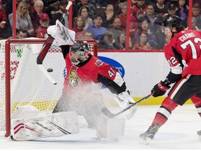 Ottawa Senators goalie Craig Anderson makes a save against the Tampa Bay Lightning at the Canadian Tire Centre.