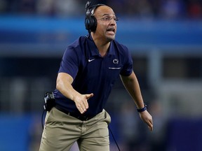 Head coach James Franklin of the Penn State Nittany Lions leads his team against the Memphis Tigers in the Goodyear Cotton Bowl Classic at AT&T Stadium on December 28, 2019 in Arlington. (Tom Pennington/Getty Images)