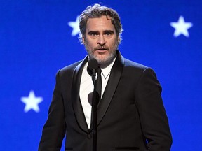 Joaquin Phoenix accepts the Best Actor award for 'Joker' onstage during the 25th Annual Critics' Choice Awards at Barker Hangar on January 12, 2020 in Santa Monica. (Kevin Winter/Getty Images for Critics Choice Association)