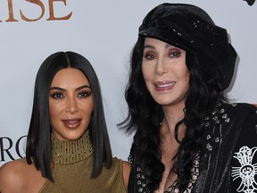 Kim Kardashian and Cher attend the premiere of "The Promise" at the Chinese theatre in Hollywood, on April 12, 2017.
