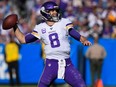 Minnesota Vikings quarterback Kirk Cousins (8) throws a pass against the Los Angeles Chargers at Dignity Health Sports Park. (Robert Hanashiro-USA TODAY Sports)