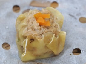 Cooked dumpling made of lab-grown shrimp meat is seen at Shiok Meats in Singapore Jan. 22, 2020.