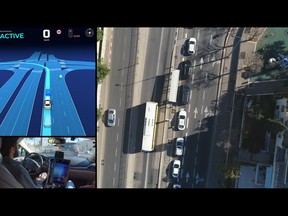 This video screengrab shows a ride in Mobileye’s camera-driven autonomous vehicle.