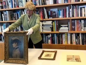 Monika Grutters returns three artworks to a descendant of a Jewish French collector who owned the pieces until his death in 1941 after the Nazis occupied France, at the chancellery in Berlin, Germany January 22, 2020. (REUTERS/Madeline Chambers)