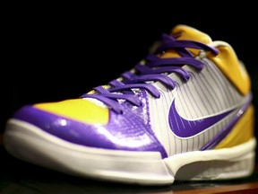 A Nike Kobe Bryant basketball sneaker sits on display at the Niketown store in New York, U.S., on Wednesday, June 24, 2009.