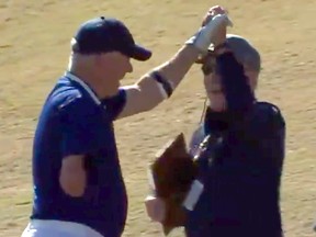 Laurent Hurtubise celebrates his ace. (Video screen grab)