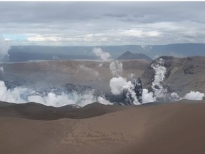 Taal Volcano's crater is pictured from a helicopter in Batangas, Philippines, January 17, 2020.