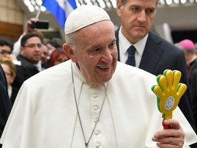 Pope Francis greets the faithful during the weekly general audience at the Vatican, January 15, 2020.