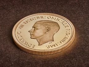 A rare Edward VIII sovereign coin is pictured at the Royal Mint in Llantrisant, Wales, in December, 2019, in this image obtained by Reuters on January 17, 2019. (The Royal Mint/via REUTERS)