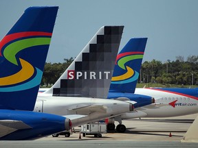 Spirit Airlines planes sit on the tarmac at the Fort Lauderdale International Airport on June 14, 2010 in Fort Lauderdale, Florida. (Joe Raedle/Getty Images)