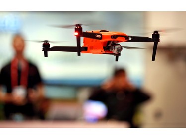 An Evo II drone flies in the Autel booth during the 2020 CES 
in Las Vegas on Jan. 8, 2020.