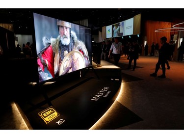 A 98-inch 8K Masters Series Z9G television is displayed in the Sony booth during the 2020 CES in Las Vegas on Jan. 8, 2020.