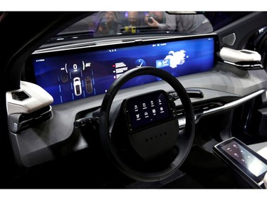 An interior view of the Byton M-Byte all-electric SUV, expected to enter mass production this year, is shown at a news conference during the 2020 CES in Las Vegas on Jan. 5, 2020.