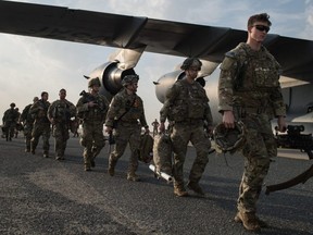 U.S. Army paratroopers from the 82nd Airborne Division arrive at Ali Al Salem Air Base, Kuwait, January 2, 2020. Picture taken January 2, 2020.