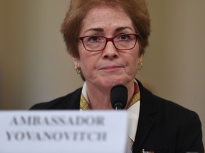 In this Nov. 15, 2019, file photo, former U.S. ambassador to the Ukraine Marie Yovanovitch testifies before the U.S. House Permanent Select Committee on Intelligence as part of the impeachment inquiry into U.S. President Donald Trump, on Capitol Hill  in Washington D.C.
