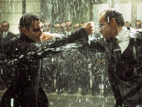 Keanu Reeves and Hugo Weaving in Warner Bros. Pictures' and Village Roadshow Pictures' "The Matrix Revolutions." (Warner Bros. Pictures)