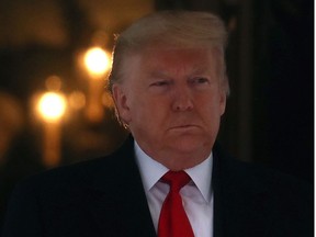 U.S. President Donald Trump walks out of the White House to greet Interim President of the Bolivarian Republic of Venezuela, at the South Portico of the White House, on February 5, 2020 in Washington, DC.