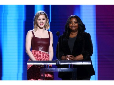 Rachel Brosnahan, left, and Octavia Spencer speak onstage during the 2020 Film Independent Spirit Awards.