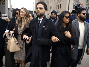 Actor Jussie Smollett leaves Leighton Criminal Courthouse on February 24, 2020 in Chicago, Illinois.