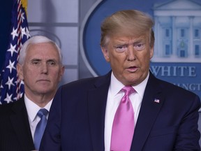 U.S. President Donald Trump speaks at the beginning of a new conference with members of the coronavirus task force, including Vice President Mike Pence in the Brady Press Briefing Room at the White House Feb. 26, 2020 in Washington, D.C. (Tasos Katopodis/Getty Images)