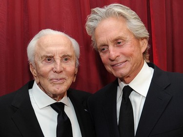 Actor Kirk Douglas, left, and actor Michael Douglas attend SBIFF's 2011 Kirk Douglas Award for Excellence In Film honouring Michael Douglas at the Biltmore Four Seasons on Oct. 13, 2011 in Santa Barbara, Calif.