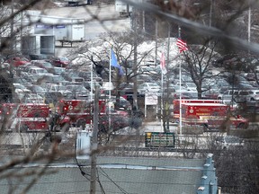 Emergency vehicles are parked near the entrance to Molson Coors headquarters in Milwaukee, Wis., Feb. 26, 2020.  Rick Wood/Milwaukee Journal Sentinel/USA TODAY NETWORK via REUTERS