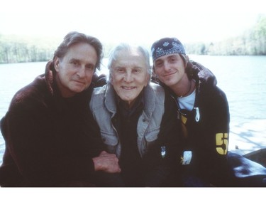 Three generations of Douglases: Michael, left, his dad Kirk, and Michael's son Cameron in It Runs In The Family.