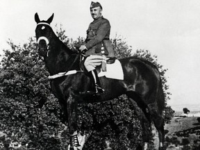 An undated archive picture of Spanish Head of State, General Francisco Franco riding his horse.