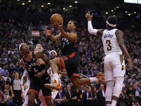 Toronto Raptors guard Kyle Lowry goes up to make a basket against the Indiana Pacers during the second half at Scotiabank Arena. Mandatory Credit: -