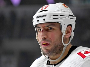 Feb 12, 2020; Los Angeles, California, USA; Calgary Flames left wing Milan Lucic (17) looks on during the third period against the Los Angeles Kings at Staples Center. Mandatory Credit: Jayne Kamin-Oncea-USA TODAY Sports ORG XMIT: USATSI-405871