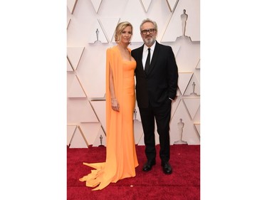 Sam Mendes and wife Alison Balsom pose on the red carpet at the 92nd Annual Academy Awards on Feb. 9, 2020 in Hollywood, Calif.