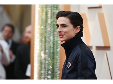 Timothee Chalamet poses on the red carpet at the 92nd Annual Academy Awards on Feb. 9, 2020 in Hollywood, Calif.