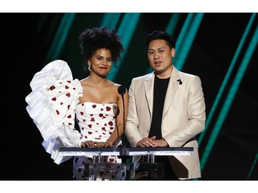 Zazie Beetz and Jon M. Chu present the Best International Film award at the Independent Spirit Awards.
