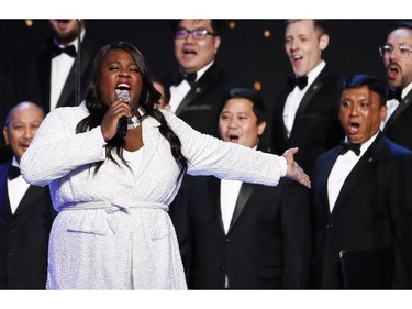 Alex Newell and the Gay Men's Chorus of Los Angeles perform at the Independent Spirit Awards.