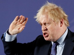 British Prime Minister Boris Johnson outlines his government's negotiating stance with the European Union after Brexit, during a speech at the Old Naval College in Greenwich, in London, Britain February 3, 2020.
