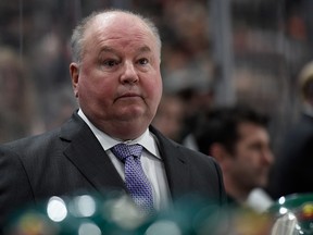 Head coach Bruce Boudreau of the Minnesota Wild looks on a game against the Vegas Golden Knights on November 30, 2017 at Xcel Energy Center in St Paul. (Hannah Foslien/Getty Images)