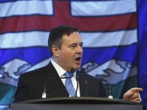 United Conservative Party leader Jason Kenney speaks to supporters after being sworn in as MLA for Calgary-Lougheed, in Edmonton, on Jan. 29, 2018. (THE CANADIAN PRESS/Jason Franson)