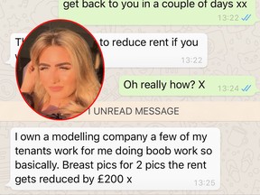 Georgia Linehan (inset) claims landlord offered discount on rent in exchange for pictures of her breasts. (Twitter)