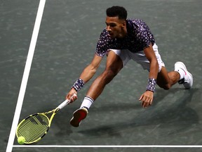 Felix Auger Aliassime of Canada returns a forehand against Aljaz Bedene of Slovenia during the ABN AMRO World Tennis Tournament at Rotterdam Ahoy on February 14, 2020 in Rotterdam. (Dean Mouhtaropoulos/Getty Images)