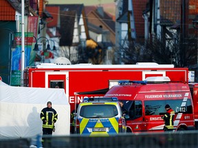 The area is secured by the firefighters and police the day after a car ploughed into a Carnival parade injuring several people in Volkmarsen, Germany February 25, 2020. (REUTERS/Thilo Schmuelgen)