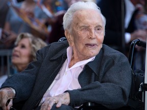 Actor Kirk Douglas attends the ceremony honouring his son actor Michael Douglas with a Star on Hollywood Walk of Fame, in Hollywood, Calif., on Nov. 6, 2018. (VALERIE MACON/AFP via Getty Images)