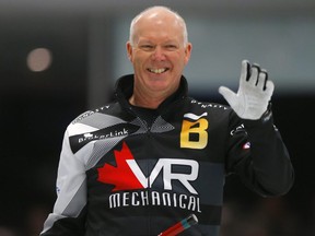 Skip Glenn Howard smiles during the ATB Glencoe Invitational Bonspiel at the Glencoe Club in Calgary, Feb. 13, 2020.