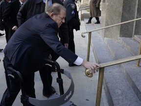 Harvey Weinstein arrives at the Manhattan Criminal Court in New York City, on Monday, Feb. 24, 2020.