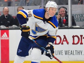 Blues defenceman Jay Bouwmeester in action against the Ducks during the first period at Honda Center in Anaheim, Calif., on Feb. 11, 2020.