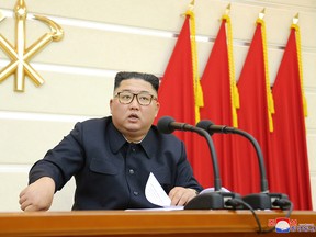 North Korean leader Kim Jong Un takes part in a meeting with the Political Bureau of the Central Committee of the Workers' Party of Korea (WPK) in Pyongyang, North Korea in this image released by North Korea's Korean Central News Agency  on Feb. 29, 2020.