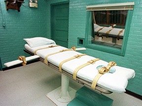 This February, 29, 2000, file photo shows the execution chamber at the Texas Department of Criminal Justice Huntsville Unit in Huntsville, Texas.