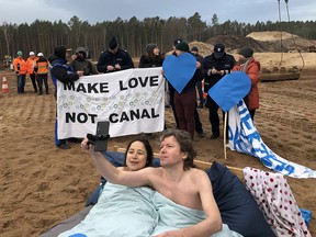 Mayra Wojciechowicz and Rudolf Robak protested against the building of a canal in Poland. (Facebook photo)